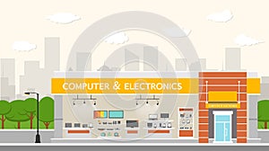 Computers and electronics store building and interior photo