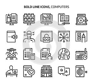 Computers and networking, bold line icons