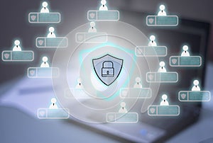 Computers and notebook background,With icon of cybersecurity Privacy,and data protection concept, GDPR EU,security using