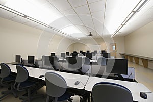 Computers In Rows At Seminar Room