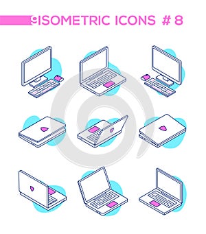 Computers - set of modern vector isometric elements