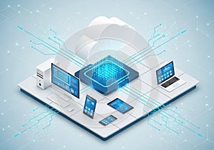 Computing concept illustration featuring various digital devices