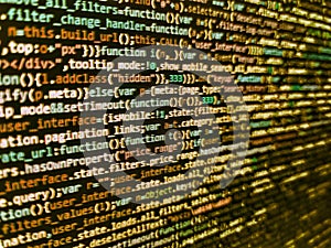 Computing, cyberspace , future and innovation concept. Web abstract programming and created virus on laptop screen. Script