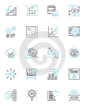 Computing power linear icons set. Computation, Processing, Cycles, Performance, Parallelism, Algorithms, Efficiency line