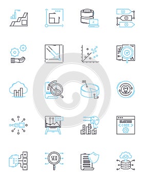 Computing power linear icons set. Computation, Processing, Cycles, Performance, Parallelism, Algorithms, Efficiency line