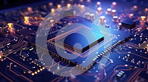 Computing processor, CPU, microchip and electronic circuit board. Advanced technology conceptual background