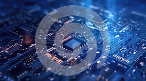 Computing processor, CPU, microchip and electronic circuit board. Advanced technology conceptual background