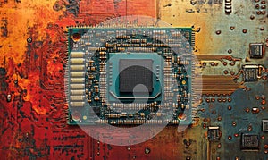 Computing processor, CPU, microchip, and electronic circuit board,Computer Digital Background