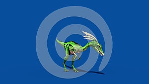 Compy Jurassic Dinosaur Attacks Blue Screen Front 3D Rendering Animation