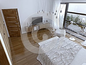 Comtemporary bedchamber with panoramic window photo