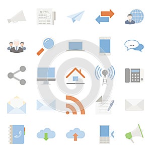 Comunication and web color flat icons set