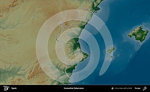 Comunitat Valenciana outlined, Spain. Physical