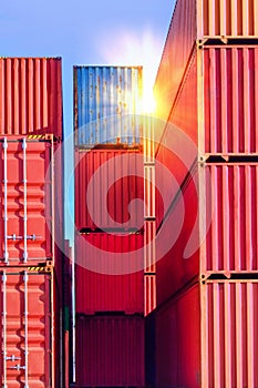 Conatiners stack inside container yard. Container port terminal operations.
