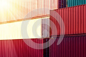 Conatiners stack inside container yard. Container port terminal operations.