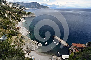 Conca dei Marini, Panorama of the coast towards Amalfi. Italy