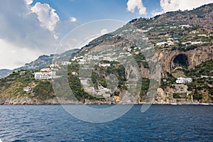 Conca dei Marini village on Amalfi coast seen from the sea photo