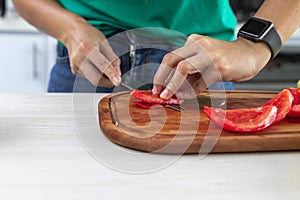 concasse tomato peeling technique on a wooden table photo