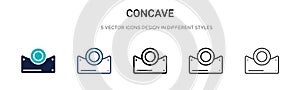 Concave icon in filled, thin line, outline and stroke style. Vector illustration of two colored and black concave vector icons