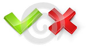 Concaved 3D tick and cross signs