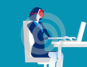 Conceal. Woman wearing mask play computer. Concept business vector illustration