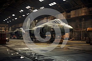 Concealed Military jet in hangar. Generate Ai