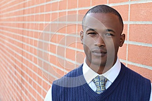 Conceited elegant businessman close up with copy space photo