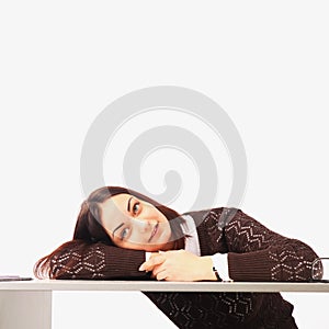 Conceived beautiful student at table