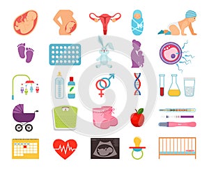 Conceiving child and pregnancy, prenatal childbearing birth, motherhood flat icons