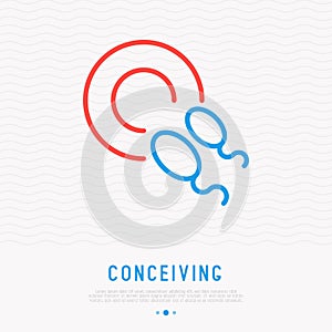 Conceiving thin line icon, sperm in egg photo