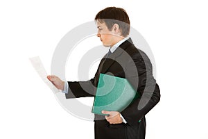 Concentrated businessman with folder