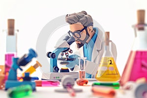 Concentrated male researcher with a microscope. Pharmaceutical breakthroughs and healthcare