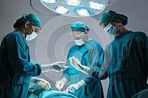 Concentrated professional surgical doctor team operating surgery a patient in the operating room at the hospital. healthcare and