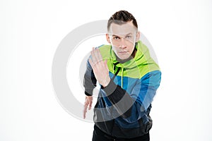 Concentrated strong sportsman running isolated