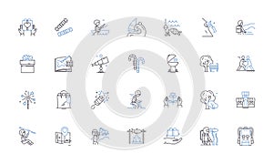 Concentrated thought line icons collection. Focus, Meditation, Clarity, Intensity, Reflection, Contemplation, Precision photo
