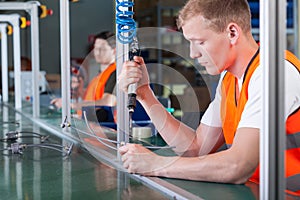 Concentrated workers on production line