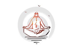 Concentration, yoga, meditation concept sketch. Hand drawn isolated vector