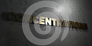 Concentrations - Gold text on black background - 3D rendered royalty free stock picture