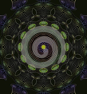 Concentric circle ornament purple green black