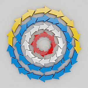 Concentric circles of arrows in red,