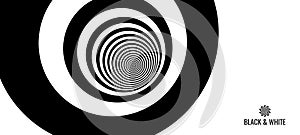 Concentric circles pattern. Black and white design with optical illusion. Abstract striped background. Vector illustration