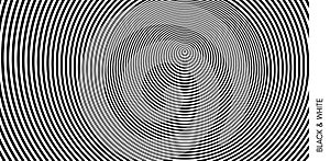 Concentric circles pattern. Black and white design with optical illusion. Abstract striped background. Vector illustration