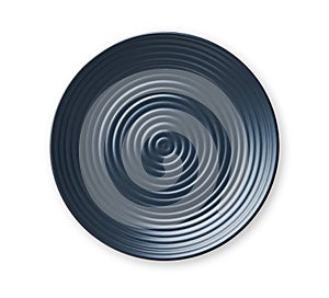 Concentric circles plate, Empty dark blue ceramic plate in wavy pattern, View from above isolated on white background