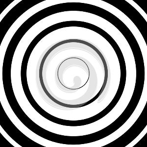 Concentric circles, radial lines patterns. Monochrome abstract