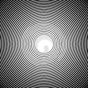 Concentric circles, radial lines patterns. Monochrome abstract