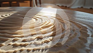 Photorealistic image of a dust in sunbeam over coffee table