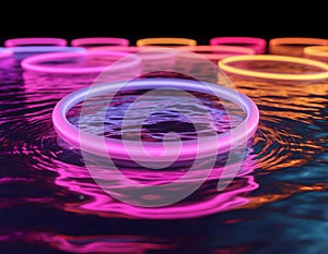 Concentric glowing circles expanding on a fluid surface.