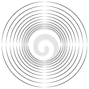 Concentric, radial circles circular element. abstract black and