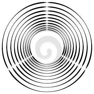 Concentric, radial circles circular element. abstract black and