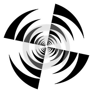 Concentric, radial lines, circles icon. Segmented circle shape. Spiral, swirl, twirl and twist design element