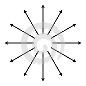 Concentric, radial, radiating arrows. Circular arrow element